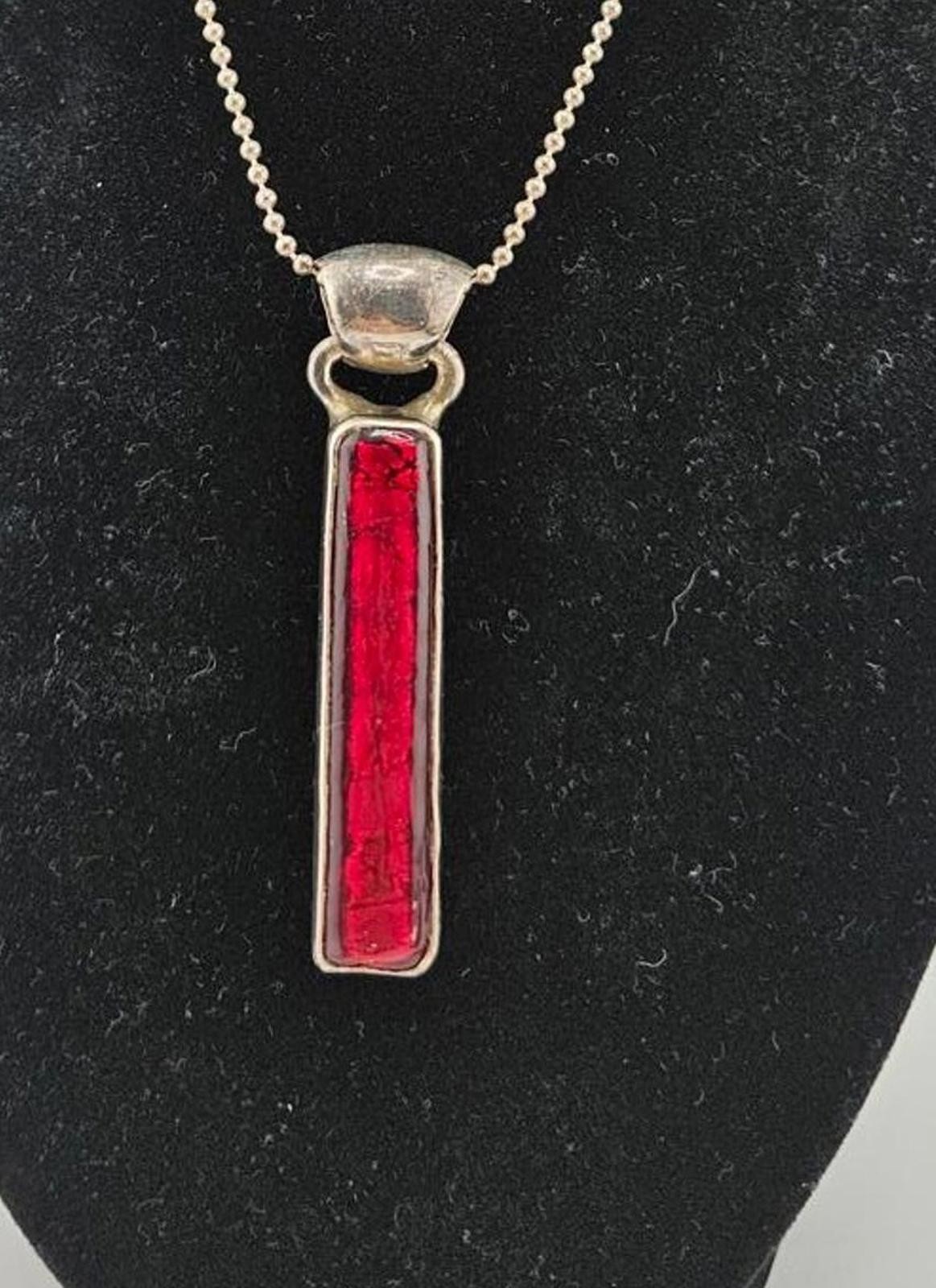 16in Ruby Colored Sterling Silver, 925, Pendant N… - image 1