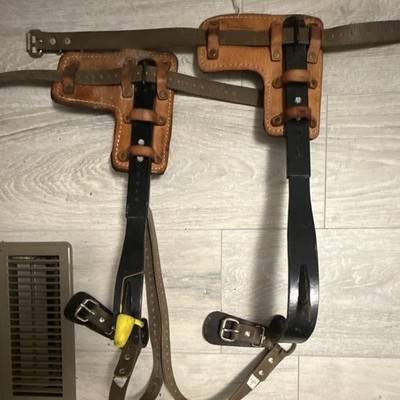 Buckingham Climbing Spikes Tree Gaffs Set w/ Leather Pads Straps & Buckles