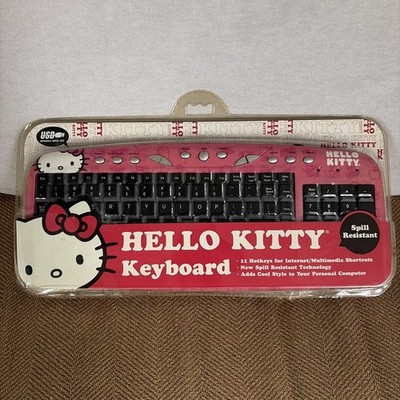Hello Kitty USB Keyboard Sanrio Sakar Pink Hot Keys Spill Resistant Sealed  