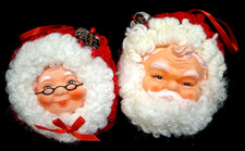 Vintage Rubber Face Santa Mrs. Claus Head Christmas Ornaments 5"