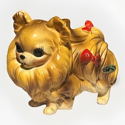 Vintage Josef Originals Pomeranian Puppy Dog With Red Bows