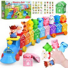 Montessori Toys for Toddlers 1 2 3 Years Old, Farm Animal Train Set with Coun...