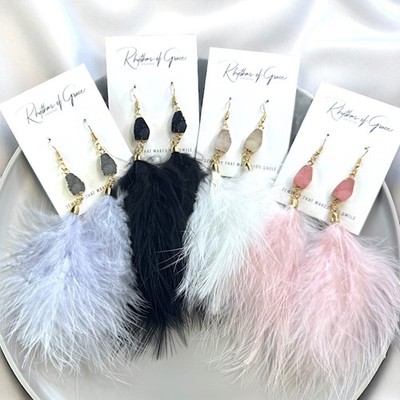 ''Feathered Dreams'' Druzy Dangle Earrings   Embrace Your Boho Sparkle! NWT