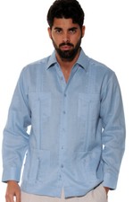 Guayabera Shirt for Men -BOHIO Gray Linen Chacavana Long Sleeve Mexican MLS501