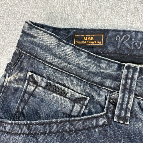 Rivet De Cru Jeans Mens 33x34 Blue Straight Button Fly Acid Wash Denim - Picture 3 of 12