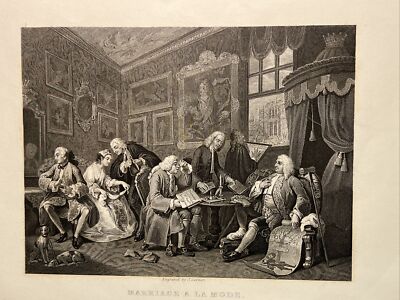 Marriage a la Mode The Contract William Hogarth Antike Stahlstich 1860 Engraving