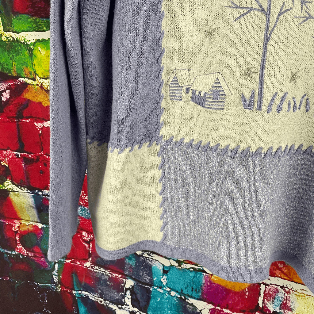 TanJay Winter Scene Embroidered Patchwork Pullove… - image 5