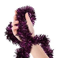 Christmas Purple Tinsel Garland Wide Cut Metallic Streamers 18 Feet
