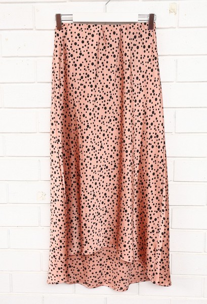 Petal + Pup women's pink/black polka dot satin midi skirt size 10