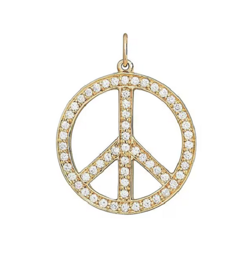 Simple Dainty Peace Symbol Women's Pendant In 10K Yellow Gold & Real Moissanites