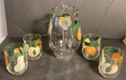 Hand Painted Fruit on Glass Pitcher and Four Juice Glasses Apricot, Pear, Apple — photo 4