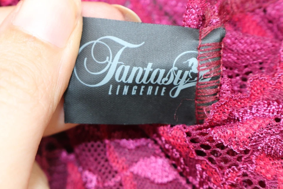 Fantasy Lingerie Vtg. Lace Asymmetrical Hem Nightie-Size Medium-Burgundy-Y2K - Image 4 of 4