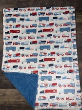 Trucks Plush Baby Security Blanket Blue Red Lovey Lovie SL Home Fashions