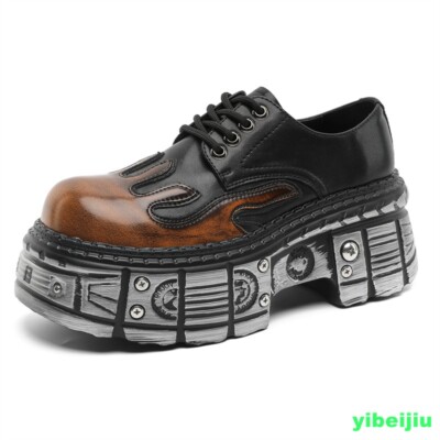 Mens Studded Platform Dress Formal Leather Shoes Chunky Thick Sole Color Blocks