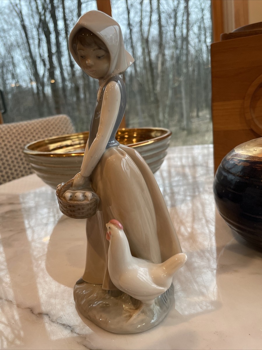 NAO Lladro 8” Porcelain Girl Chicken Chicks Basket Figurine NAO Lladro 8” Porcelain Girl Chicken Chicks Basket Figurine
