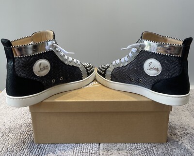 Christian Louboutin Black Silver Louis Orlato Flat Spike Sneakers