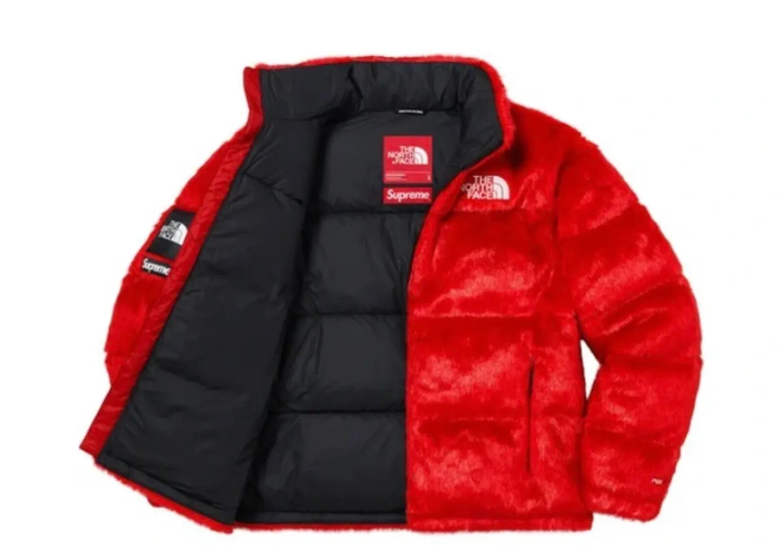 North Face Faux Fur Nuptse Jacket Red 