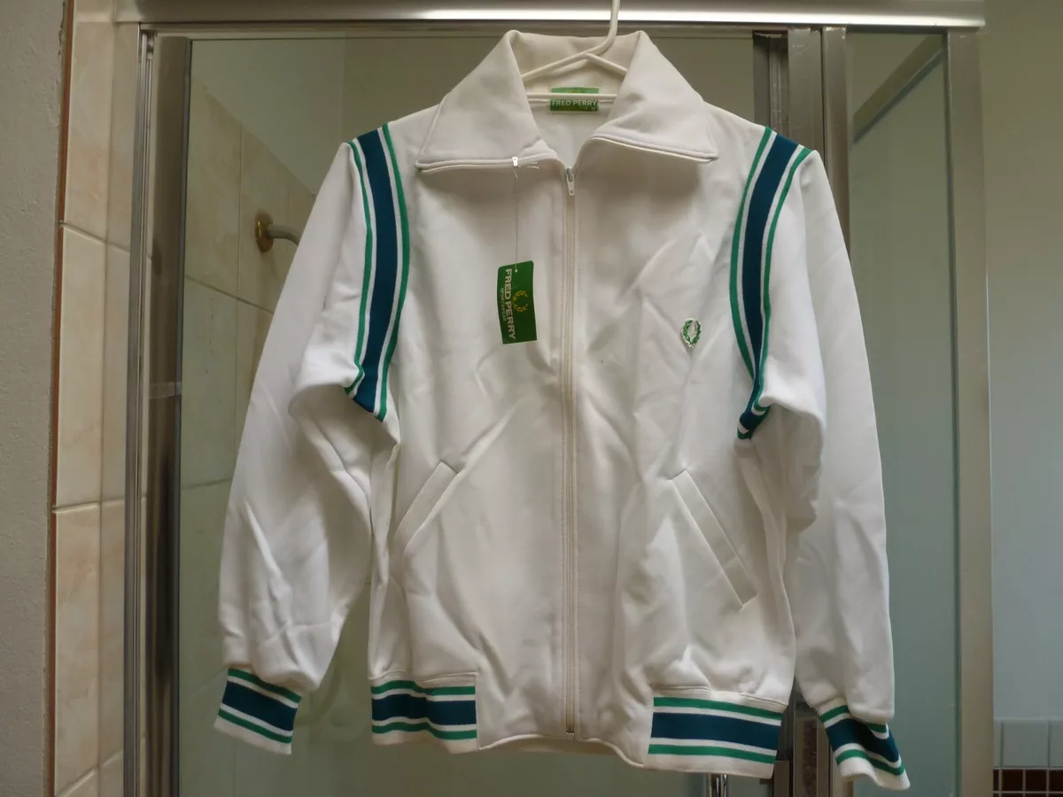 NEW JAPAN MADE Retro 80 90s FRED PERRY TENNIS Tracksuit Jacket WHITE Green  small