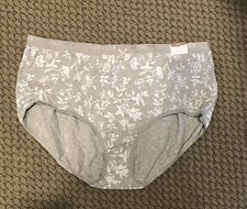 Cacique Womens Cotton Full Brief Panties Gray White Floral Size 22/24