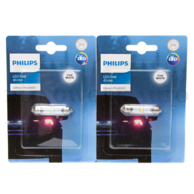 2x PHILIPS 43mm Ultinon Pro3000 LED Festoon 6000K White Interior Light