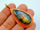 Beautiful Artisan Handcrafted Copper Textured Pendant With Natural Labradorite