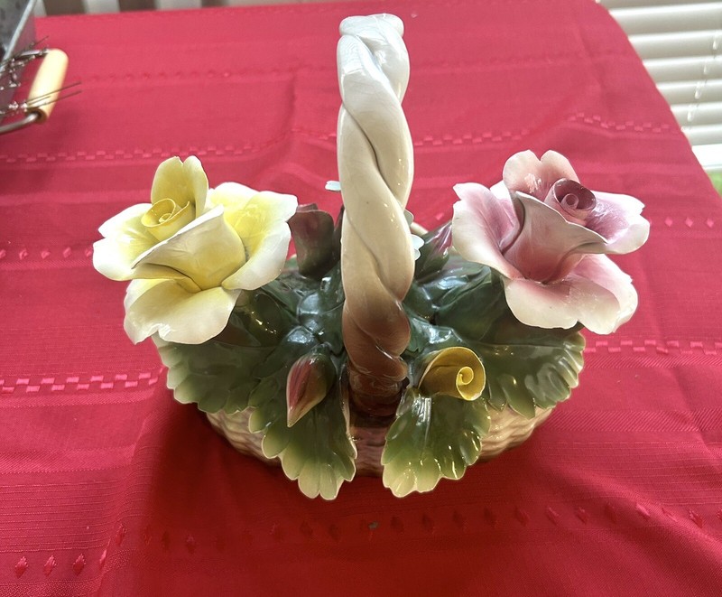 Nuovo Capodimonte Basket Flowers 9x9” Large Centerpiece Floral Porcelain Italy