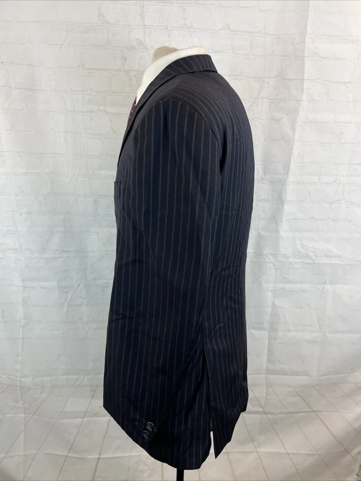 Traje de lana a rayas negro azul marino oscuro Corneliani para hombre 40R 35X27 $2,195 Foto 4 de 4