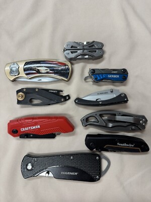 Lot of 9 Random Pre-Owned Pocket Knives Utility Knives and Multi Tools USED