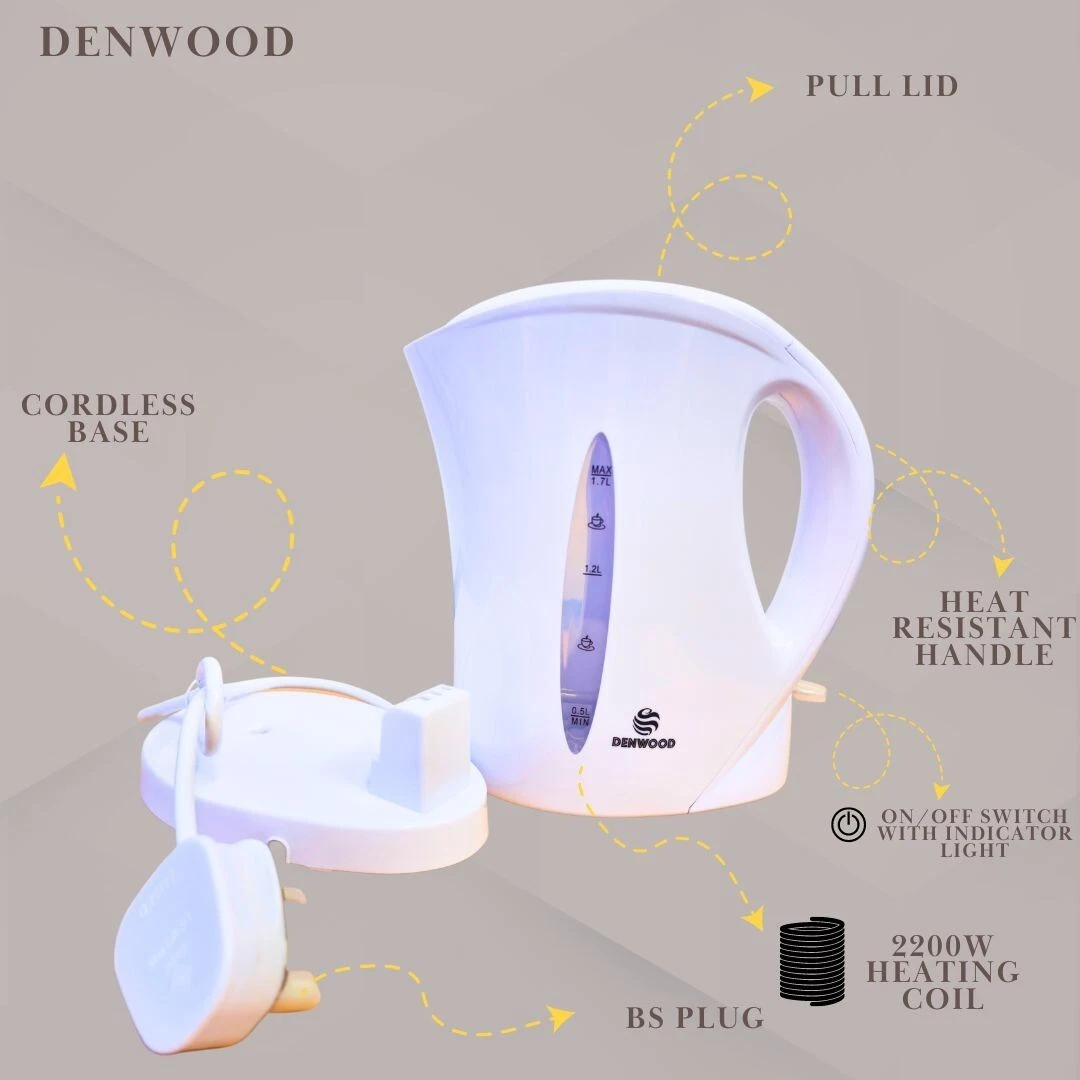 Electric Kettle Cordless Fast Boil 1.7L Hot Water 2200W Kitchen Travel Jug White