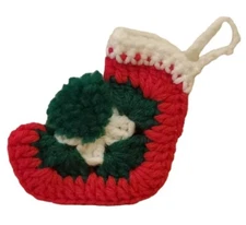 VTG Granny Handmade Christmas Ornament Holiday Gift Crochet Mini Stocking 4"