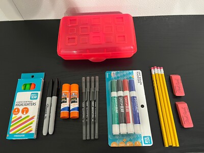 Back To School Supplies 23 Piece Set Pencil Box, Pens, Pencils, Markers, & More!