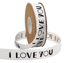 1 Inch x 50 Yards White I Love You Printed Satin Ribbon for Valentine's Day G...