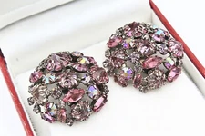 Sparkly Schreiner NY Inverted Stones AB Aurora Borealis Crystals Clip Earrings