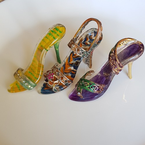 Miniature blown Glass Metal Rhinestone Stilettos Shoes Heel Fetish UNIQUE RARE - Picture 7 of 24