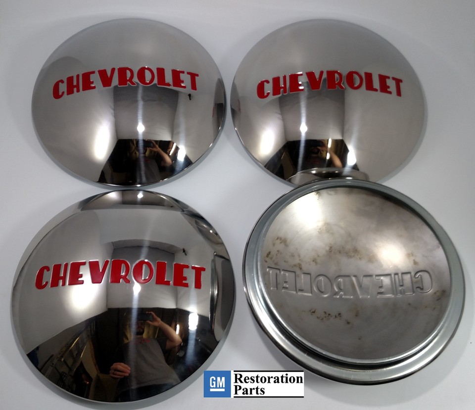 CHEVROLET 1/2T TRUCK HUBCAP SET 4 STAINLESS 1947-1953 (FITS FORD WHEEL ...