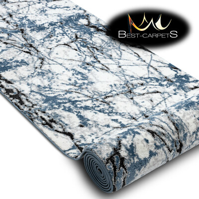 Moderne ERSTAUNLICHE Strukturläufer GEMÜTLICH Marmor blau weiß 60-120cm extra lange TEPPICHE