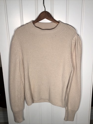 Shaker Puff Sleeve Ivory Knit Sweater 
