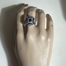 925 Blue Sapphire  Clear Stones Art Deco Ring - Size 8.5