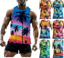 SALE!!! Mens Hawaiian Mesh Net Vest Sleeveless T Shirt Summer Printed Basketball