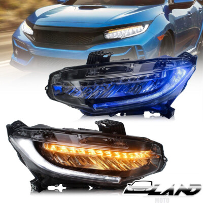 VLAND LED Headlights Bule DRL For 2016-2021 Honda Civic Lamps w/Sequential Turn