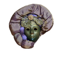 Maske venezianisch schwarz Keramik Turban Wandschmuck Vintage Retro auf Karton