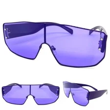 Oversized Classic Modern Retro Shield Style SUNGLASSES Large Purple Frame & Lens