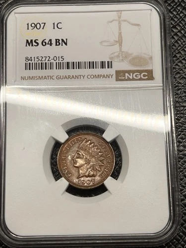1907 Indian Head cent, NGC MS-64 BN BEAUTIFUL IHC!! #1247