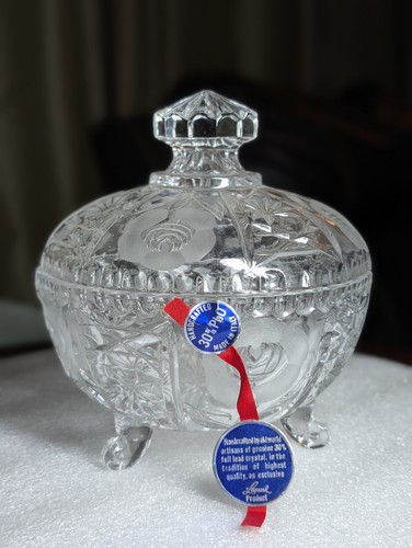 Leonard Vintage 30% Full Lead Handcrafted Crystal Lidded Candy Dish Italy - Picture 4 of 21