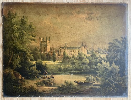Pair Of Antique French C19th Victorian Oleographs - Landscape Scenes