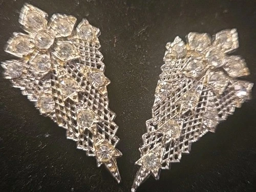 Antique Art Deco Rhinestone Dress Clips, Costume Jewelry