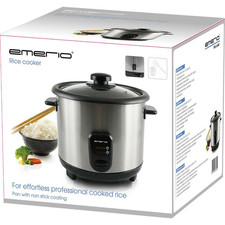 EMERIO RCE-110118 Reiskocher Dampfgarer Messbecher 1,8 L 1500W Edelstahl Schwarz