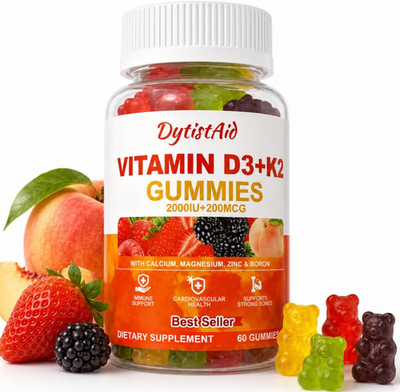 Vitamin D3 + K2 Gummies 2000 IU with Calcium + K2 (MK-7), Magnesium Citrate, Vit