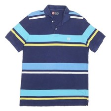 CHAPS Polo Uomo Blu Giallo a Righe Manica Corta M Cotone Misto Casual