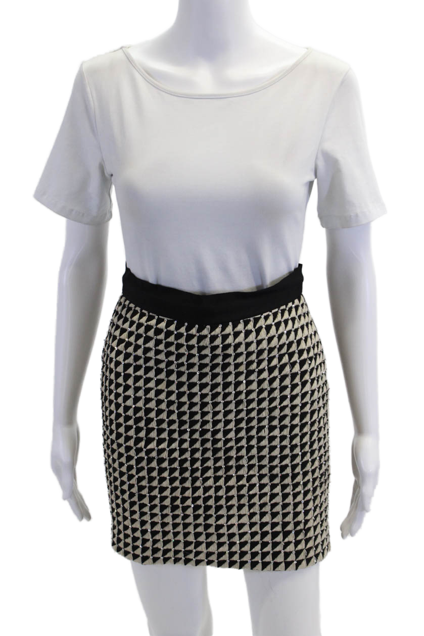 3.1 Phillip Lim Black Geometric Cotton Pencil Skirt Size 0 Knee Length